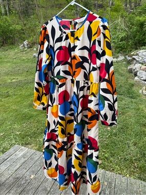 Compañía Fantástica Tiered Midi Dress Abstract Botanical Print S Art to Wear